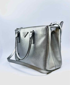 PRADA Galleria Silver Leather Metallic Solid Handbag