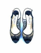Load image into Gallery viewer, JIMMY CHOO Size 9.5 Black &amp; Beige Lace Sandals
