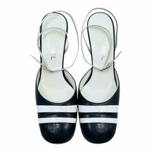Load image into Gallery viewer, CHANEL Size 9 Navy, White Leather Stripe Sandals
