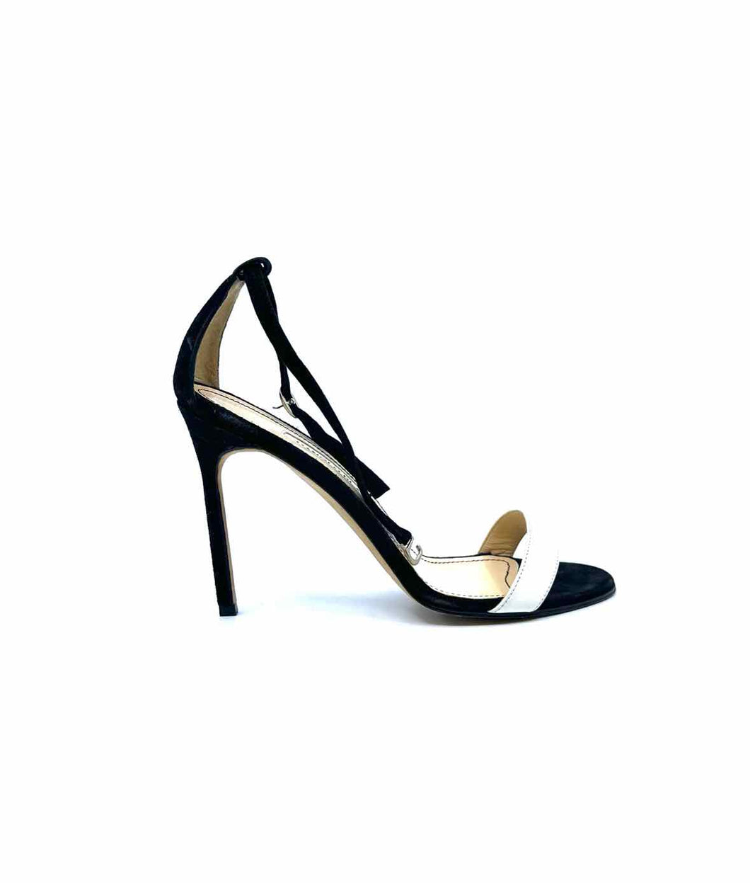 MANOLO BLAHNIK Size 6.5 black, white Suede, Leather Sandals