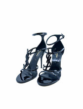 Load image into Gallery viewer, YVES SAINT LAURENT Cassandra Size 11 Black Patent Leather Solid Sandals
