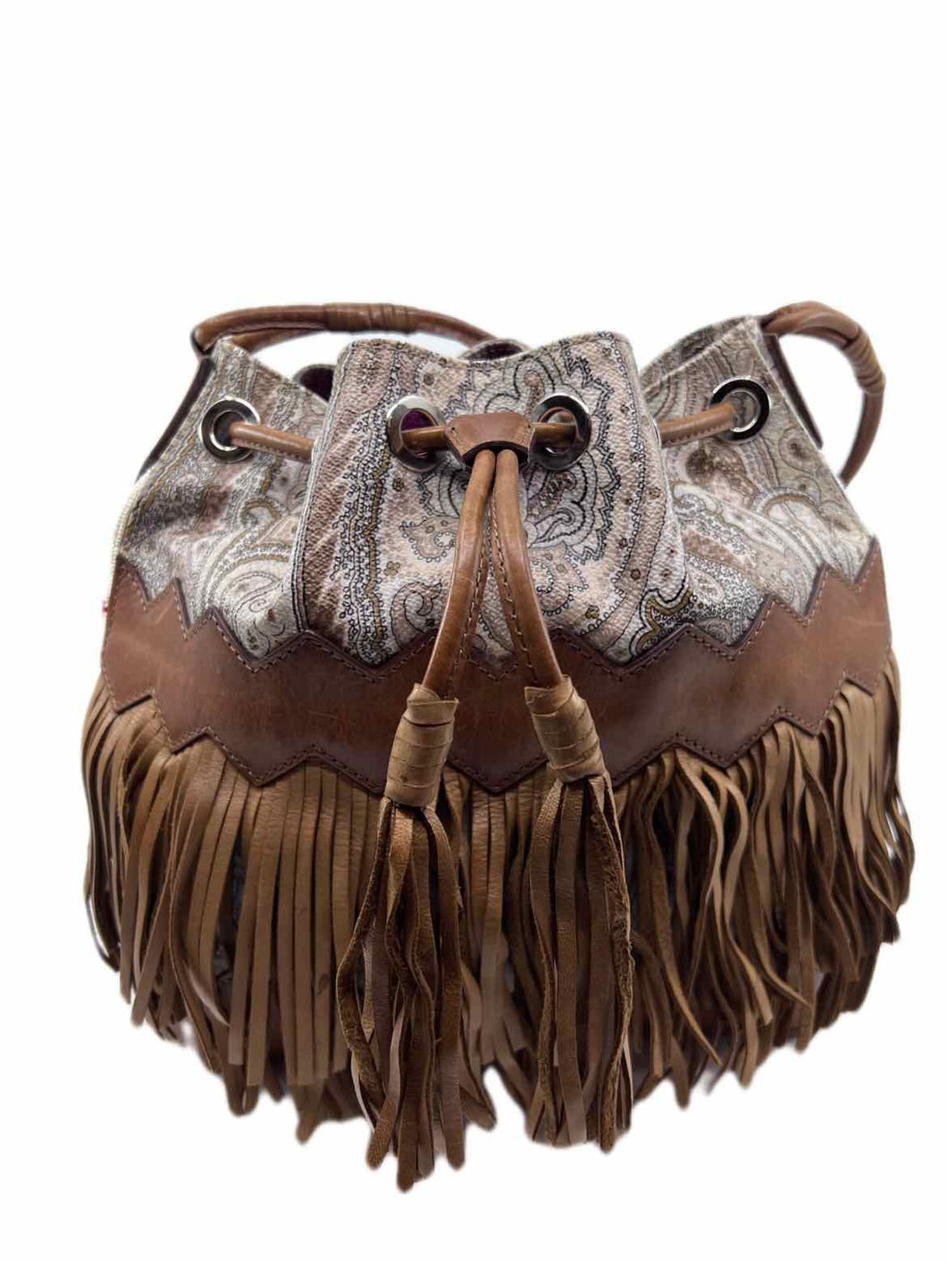 ETRO Brown & White Coated canvas Paisley Handbag