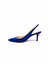 Load image into Gallery viewer, CHRISTIAN LOUBOUTIN Size 6.5 Blue Patent Leather Sling back
