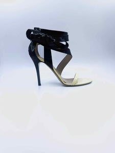 VALENTINO Size 9.5 Black & Cream Patent Leather Sandals
