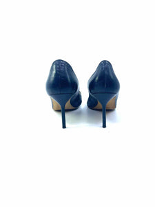 MANOLO BLAHNIK Size 8 Navy Leather Oxford Pumps
