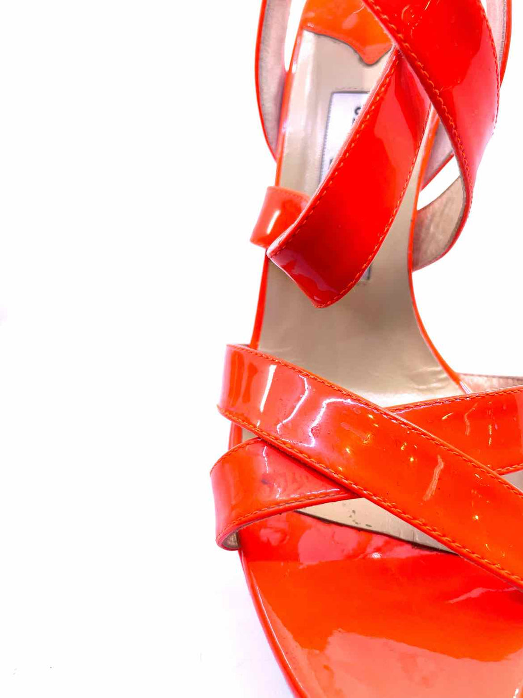 JIMMY CHOO Size 9 Neon Orange Patent Leather Sandals
