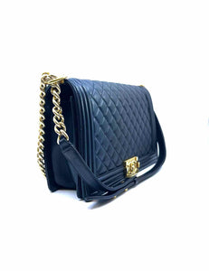 CHANEL Large Boy Bag Black Lambskin Leather Quilted Handbag