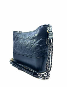 CHANEL Gabrielle Hobo Medium Black Lambskin Lace Quilted Handbag