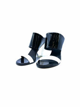 Load image into Gallery viewer, BALMAIN Size 7 black, white Patent Leather Mules
