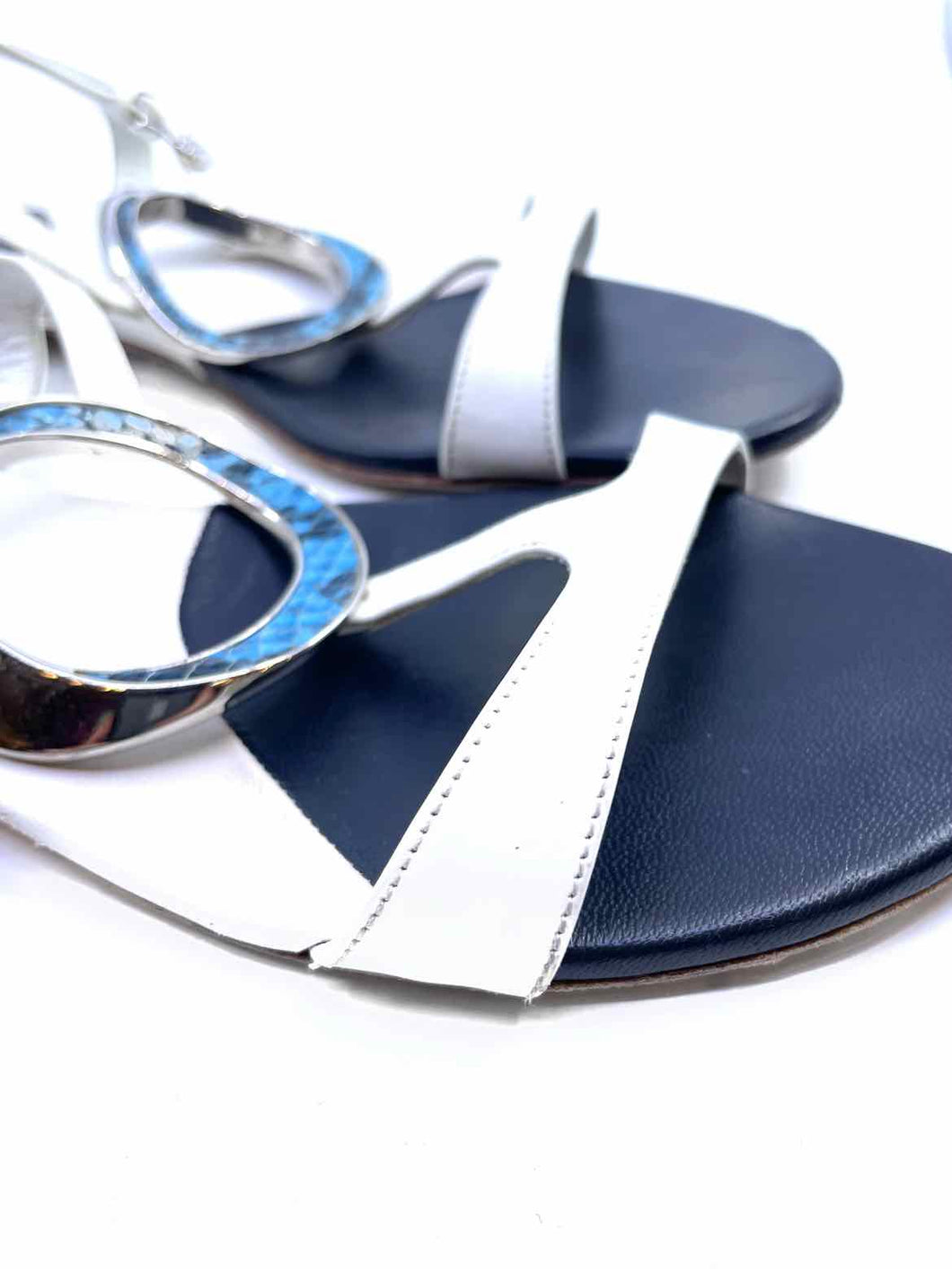 CHRISTIAN DIOR Size 7 Navy, White Leather Solid Sandals