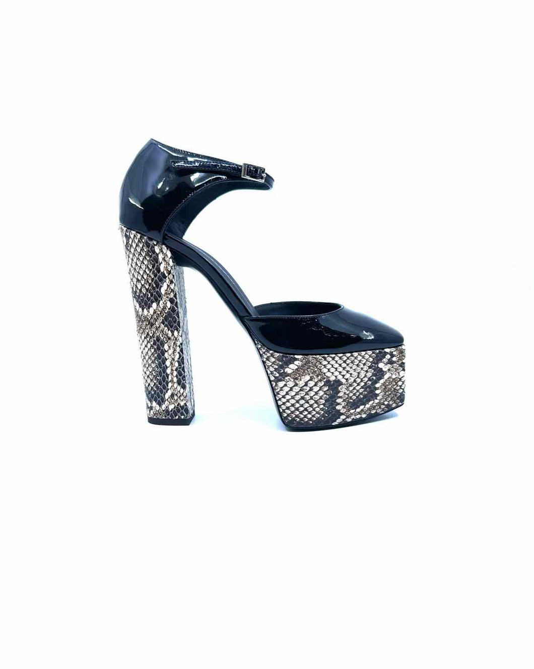 GIUSEPPE ZANOTTI Size 7.5 Black & Grey Patent Leather Pumps