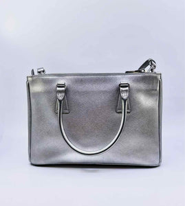 PRADA Galleria Silver Leather Metallic Solid Handbag