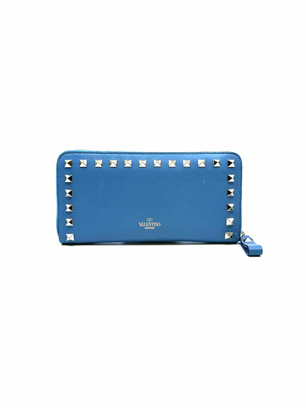 VALENTINO Continental Blue Leather Rockstud Wallet