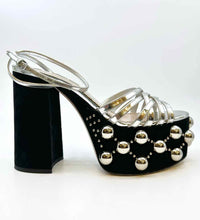 Load image into Gallery viewer, MIU MIU Size 8 Black, silver Leather Suede Studs Sandals
