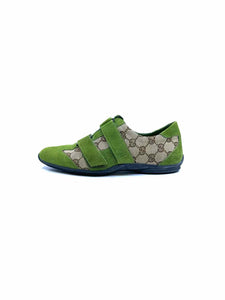 GUCCI Size 7 Green, Brown Canvas Suede Monogram Sneakers