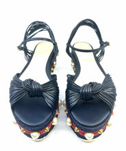 Load image into Gallery viewer, GUCCI Size 7.5 Navy, red Leather Stripe Wedge
