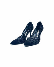 Load image into Gallery viewer, MANOLO BLAHNIK Size 9 Black Suede Leopard Pumps
