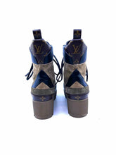 Load image into Gallery viewer, LOUIS VUITTON Size 6.5 Taupe, Olive Suede Monogram Ankle Boot
