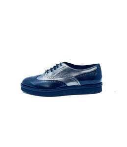 TOD'S Size 10 Black, silver Color Block Oxfords