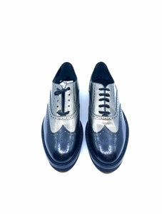 TOD'S Size 10 Black, silver Color Block Oxfords