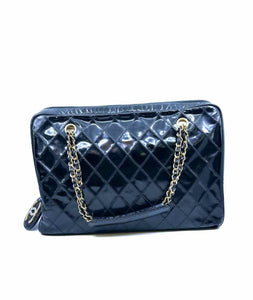 CHANEL Black Patent Leather Chevron print Handbag
