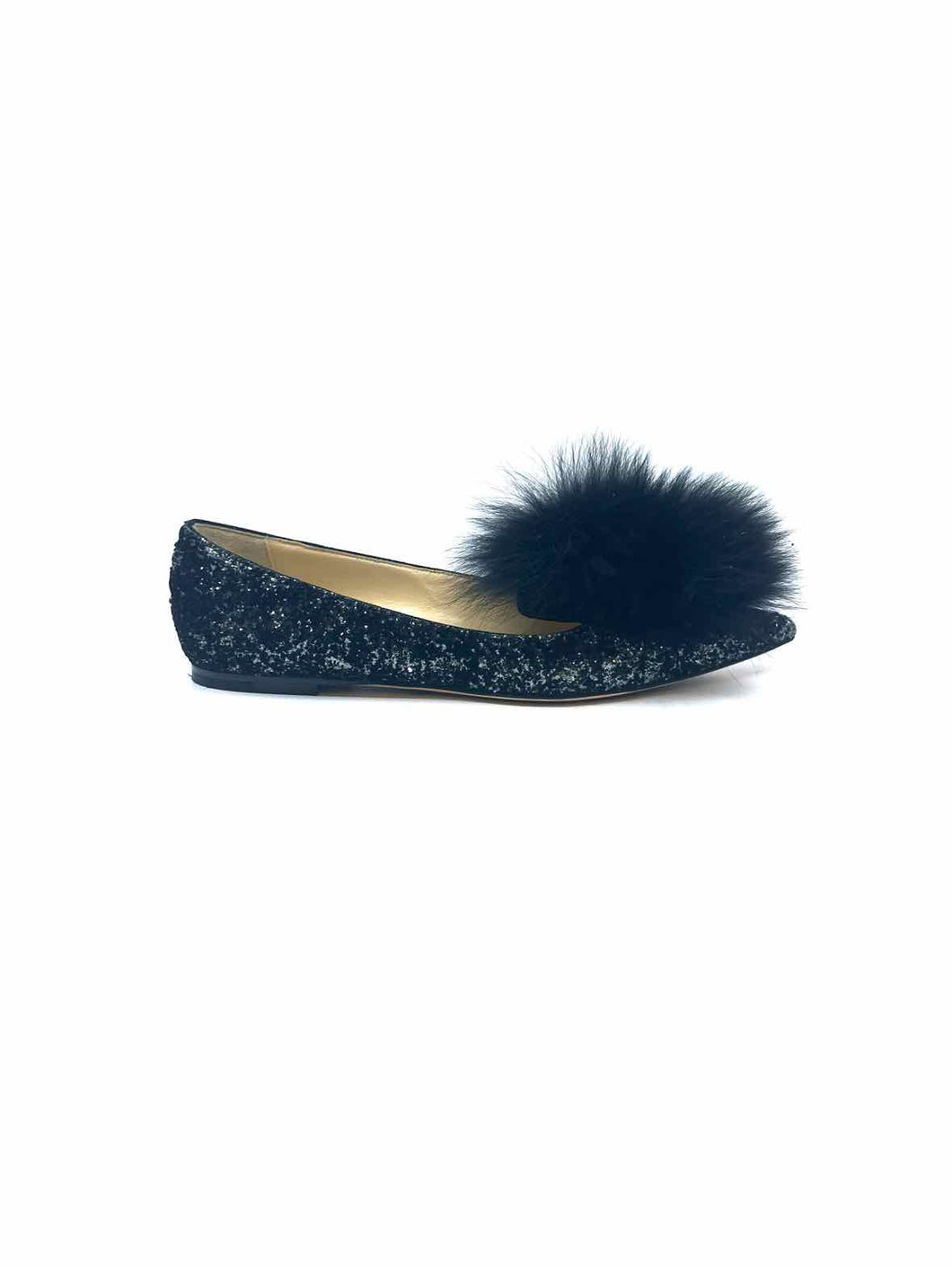 JIMMY CHOO Size 8.5 Black Glitter Solid Flats