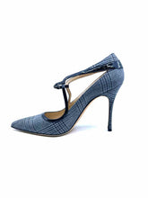 Load image into Gallery viewer, MANOLO BLAHNIK Size 10.5 Grey Fabric Plaid Pumps
