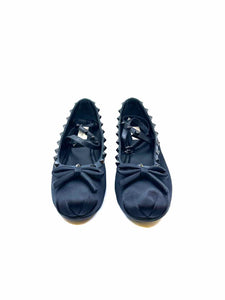 VALENTINO Size 11 Black Satin Solid Flats