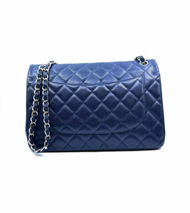 CHANEL Navy Leather Quilted caviar Handbag