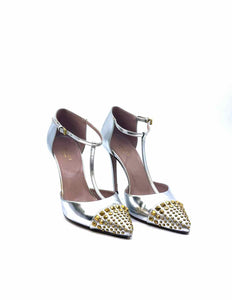 GUCCI Size 7 Silver Leather Pumps
