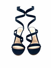 Load image into Gallery viewer, GIANVITO ROSSI Size 11 Black Satin Scalloped Sandals
