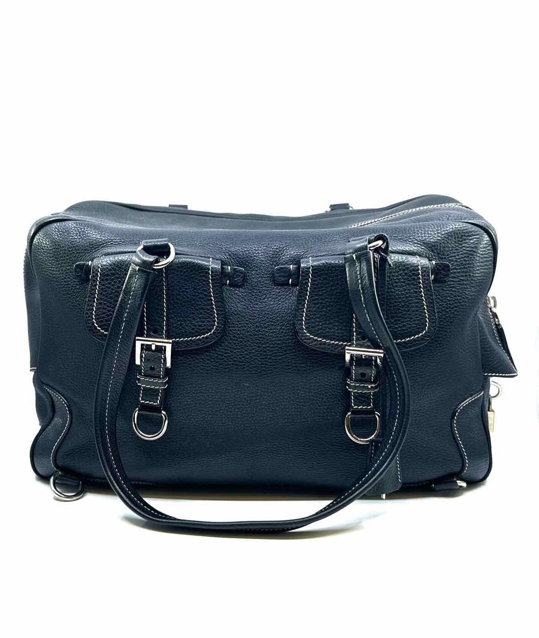 PRADA Black Leather Solid Handbag