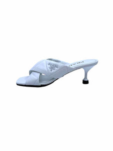PRADA Size 7.5 White Leather Quilted Mules
