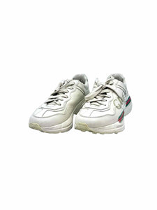 GUCCI Rhyton Logo Sneaker Size 5 Cream Leather Solid Sneakers