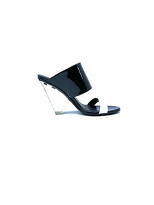 BALMAIN Size 7 black, white Patent Leather Mules