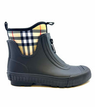 Load image into Gallery viewer, BURBERRY Rainboots Size 7 Black Rubber Plaid Ankle Boot
