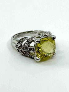 14K White Citrine Diamond Ring | 7.5