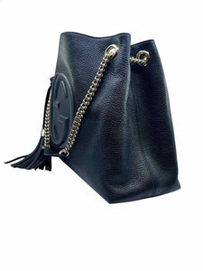 GUCCI Black Leather Pebble Handbag