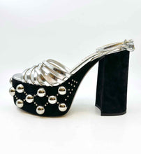 Load image into Gallery viewer, MIU MIU Size 8 Black, silver Leather Suede Studs Sandals
