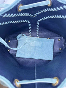 YVES SAINT LAURENT Blue Pebbled Leather Solid Handbag