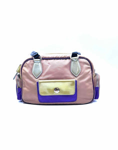 PRADA Purple, Beige Nylon Solid Handbag