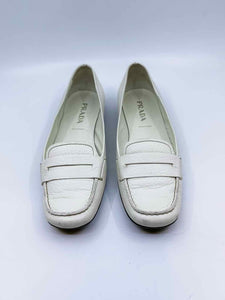 PRADA Size 5.5 White Leather Solid Flats