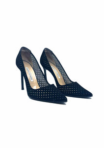 MANOLO BLAHNIK Size 9 Black Suede Perforated Pumps