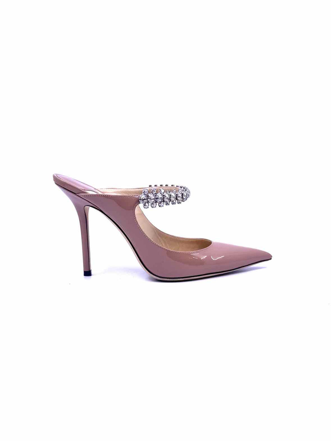 JIMMY CHOO Bing Size 6.5 Nude Patent Leather Solid Mules