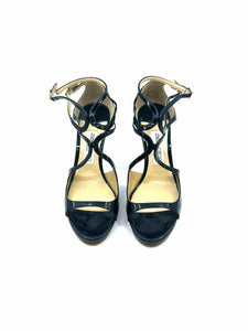 JIMMY CHOO Size 8.5 Black Patent Leather Solid Sandals