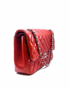 CHANEL Jumbo Double Flap Bag Red Orange Leather Quilted Lamb Skin Handbag
