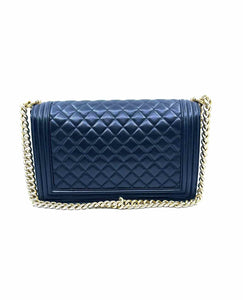CHANEL Large Boy Bag Black Lambskin Leather Quilted Handbag