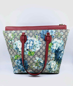 GUCCI Beige, Blue Coated canvas Floral Tote