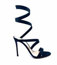 Load image into Gallery viewer, GIANVITO ROSSI Size 11 Black Satin Scalloped Sandals
