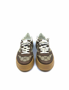 GUCCI Size 7.5 Brown Canvas, Leather LOGO Sneakers